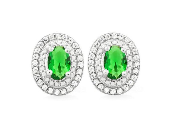 2 Ct Created Emerald & Diamond Stud 925 Earrings … - image 1