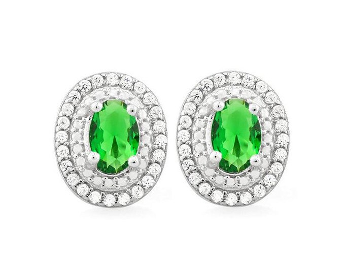 2 Ct Created Emerald & Diamond Stud 925 Earrings Sterling Silver Gemstone Statement Jewelry