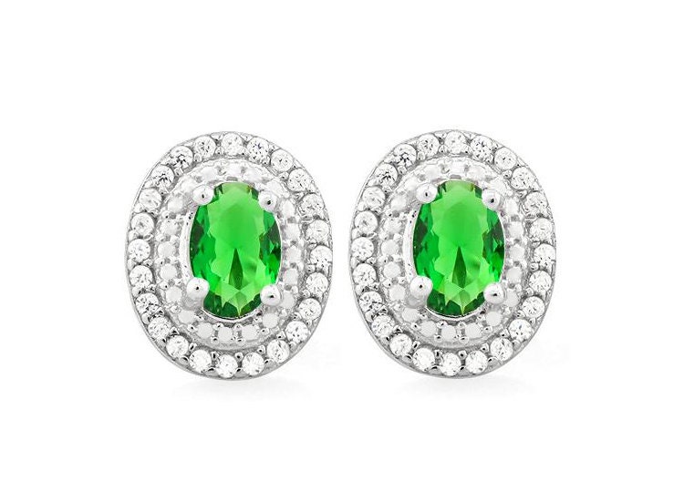 925 Sterling Silver Emerald And Diamond 4.76ct Earring 