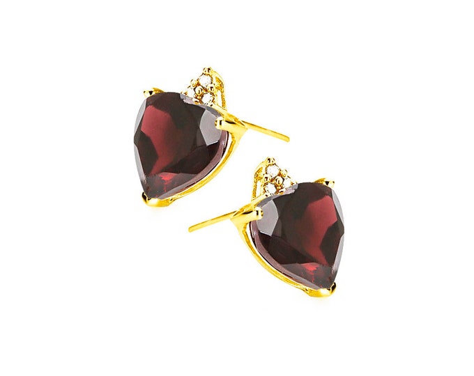 2 Ct Garnet & Diamond 10K Solid Yellow Gold Stud Earrings Heart Cut Gemstone Statement Jewelry