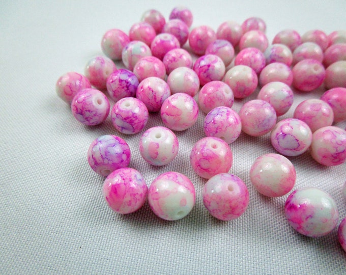 30 Pink Drawbench Glass Loose Beads Round 10 mm Bracelet Beads Necklace Jewelry Bead Charms Craft Supplies