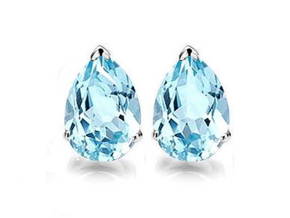 1 Ct Sky Blue Topaz Earrings 14 Kt Solid White Go… - image 2