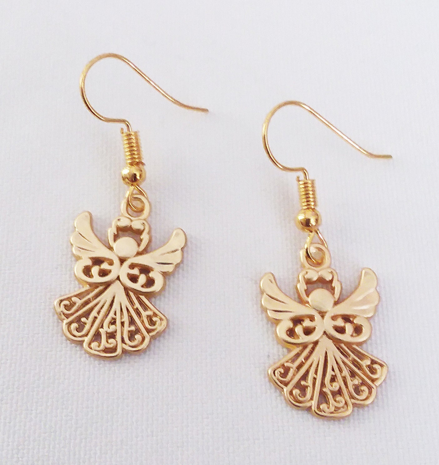 Golden Guardian Angel Earrings Gold Plated Charms Earring Angels Charm
