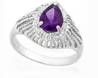 Genuine .95 Carat Purple Amethyst and Diamond Sterling Silver Ring, 925 Gemstone Estate Jewelry TG-AmyDi05-925
