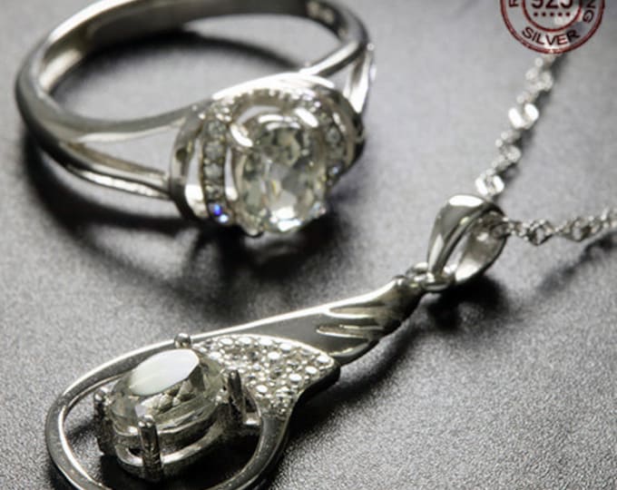 Green Amethyst 925 Sterling Silver Ring & Pendant Set Gemstone Statement Jewelry Size Adjustable