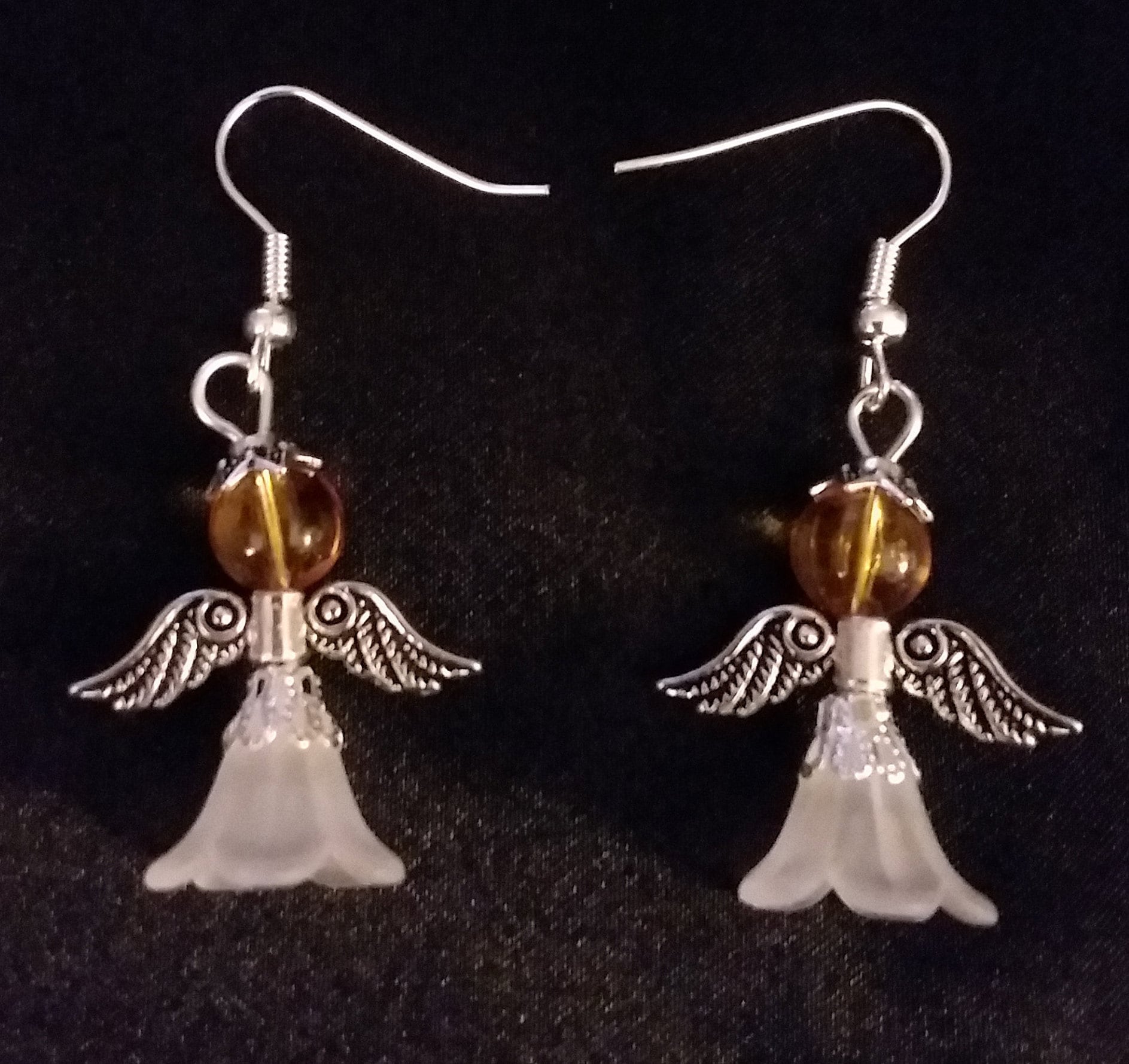Set of Amber Gold Guardian Angel Earrings Angel Charm Earring Drop Dangle Jewelry French Hook