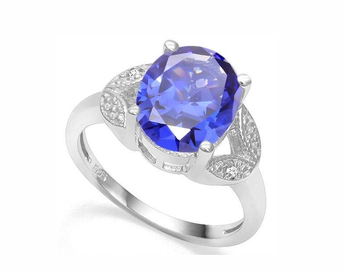 4 Ct Lab Tanzanite & Diamond Sterling Silver Ring 925 Royal Blue Statement Cocktail Jewelry Size 7 US