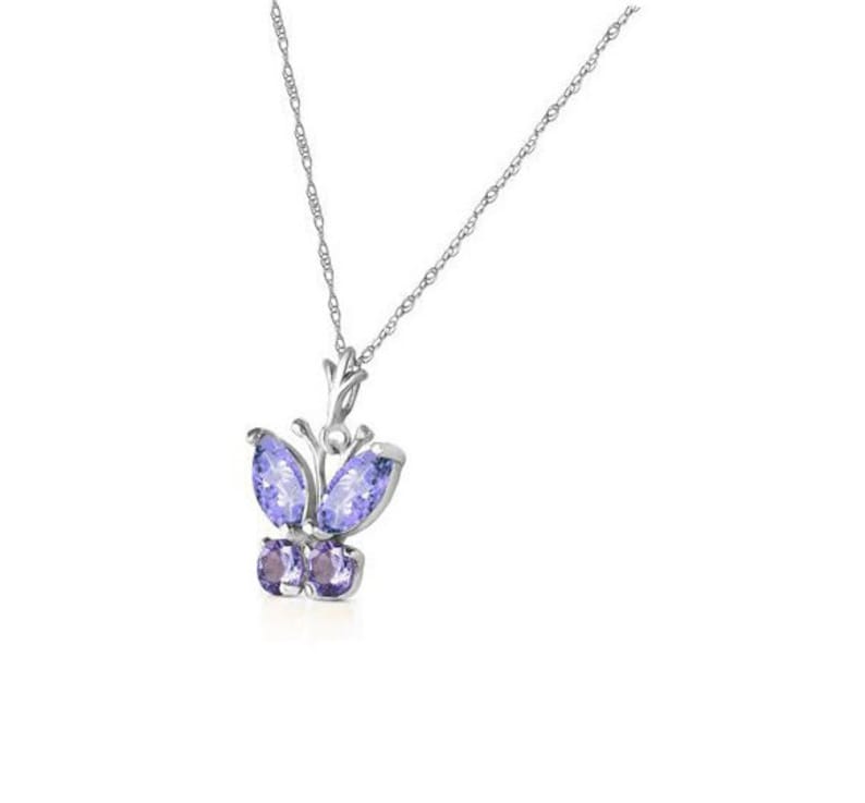 0.60 Carat Tanzanite Butterfly Pendant with 14K Solid White Gold Rope Chain Necklace \u2013 Gemstone Estate Jewelry