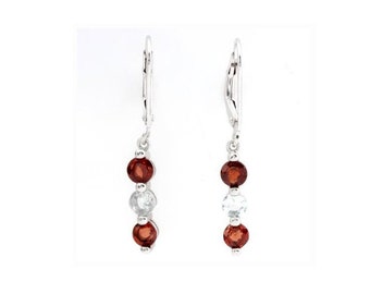 1 1/4 Ct Garnet & 1/2 Ct Aquamarine Lever Back Earrings Sterling Silver 925 Gemstone Jewelry Earring Dangle Drop Gift Women