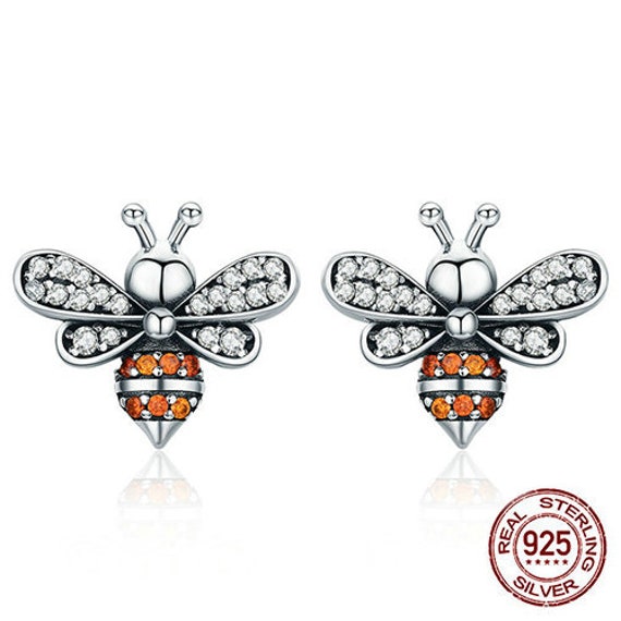 Honeybee Sparkling Sapphire Sterling Silver Earri… - image 2