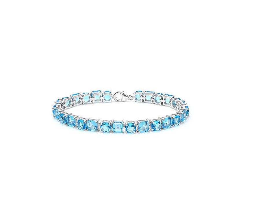 48.39 Ct Created Swiss Blue Topaz Sterling Silver Tennis Bracelet 925 ...