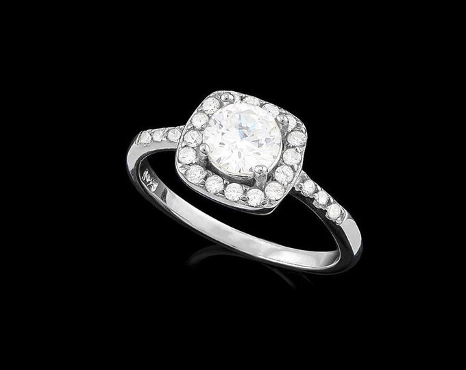 1 1/2 Ct Flawless Created Diamond Halo Ring Sterling Silver 925 Gemstone Engagement Statement Ring Estate Jewelry Size 7 Cubic Zirconia CZ