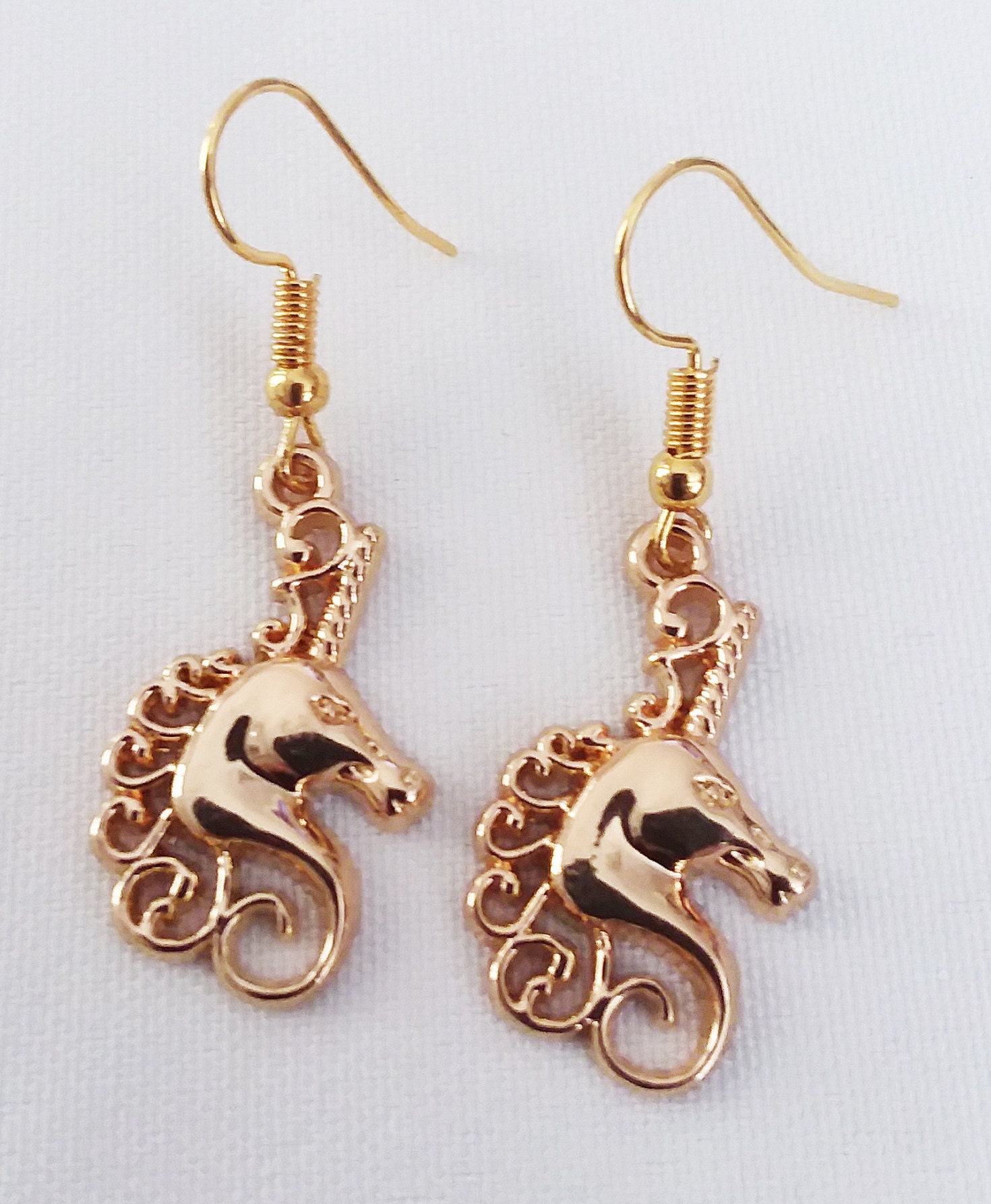 Gold Unicorn Charm Earrings Gold Plated French Hook Ear Wires