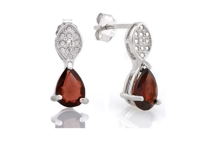 1.31 Ct Genuine Garnet  Earrings 925 Sterling Silver Pear Cut Stud Post Back Earring Jewelry Gemstone Gift Women