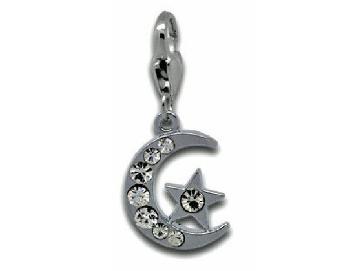 Moon & Star Rhinestone Charm Silver Tone Bracelet Charms Necklace Pendant Jewelry Supplies Craft Projects Earrings