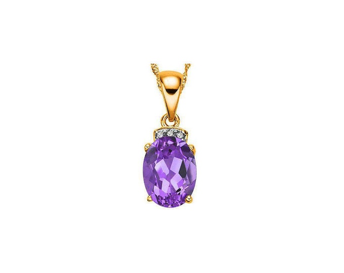 1 Carat Purple Amethyst & Diamond 10Kt Solid Yellow Gold Necklace Pendant Jewelry (Necklace Chain not Included)