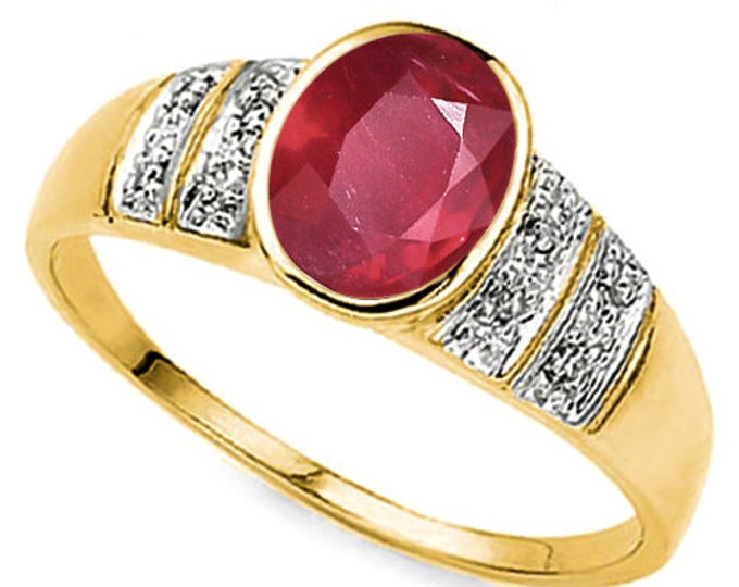 1 Ct African Ruby & Diamond 10K Solid Yellow Gold Ring Cocktail Statement Jewelry Size 7