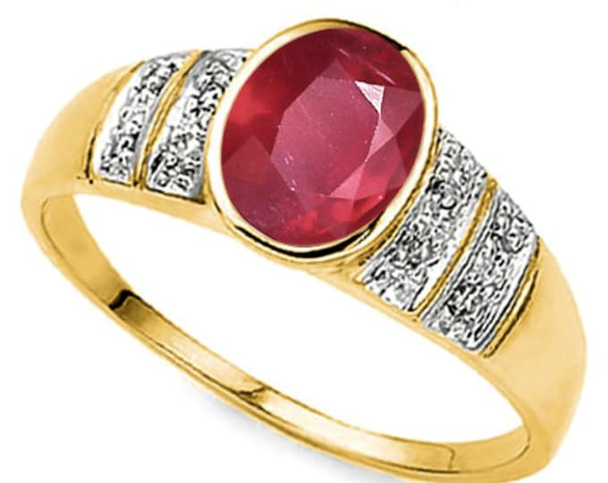 1 Ct African Ruby & Diamond 10K Solid Yellow Gold Ring Cocktail Statement Jewelry Size 7