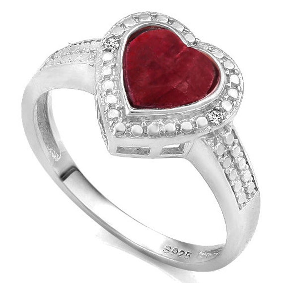 1 1/2 Ct Enhanced Genuine Ruby & Diamond Ring Hea… - image 3