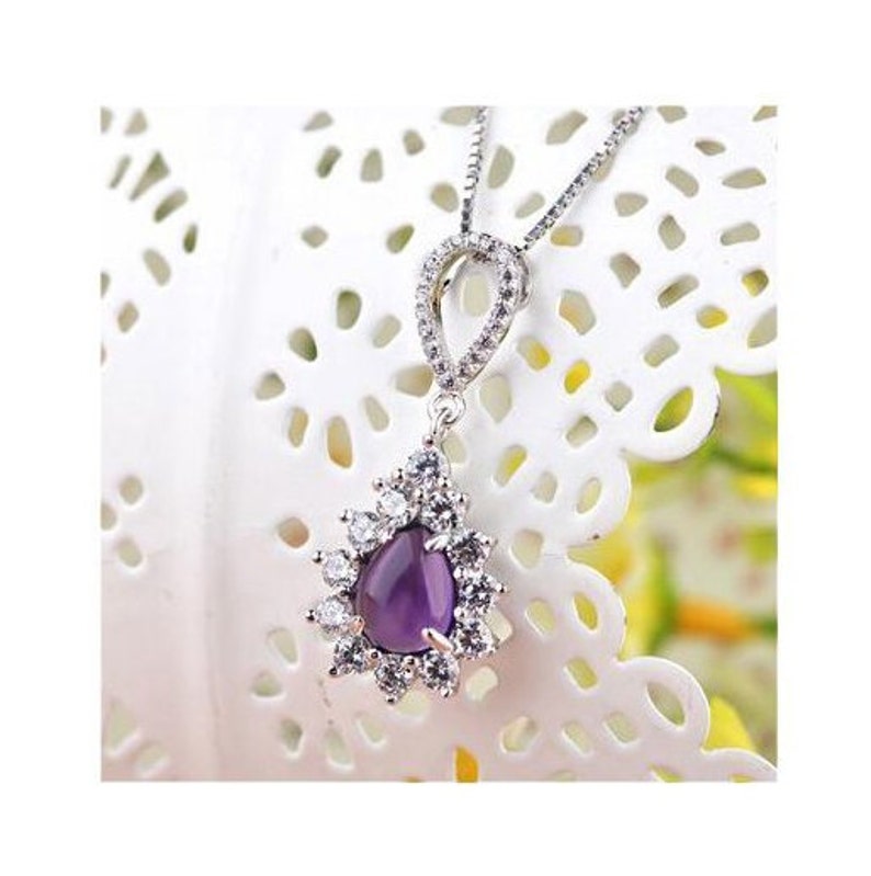 1.5 Ct Amethyst /& 1.5 Ct Cubic Zirconia CZ Sterling Silver Pendant on an 18 inch Sterling Silver Box Chain 925 Necklace \u2013 Estate Jewelry