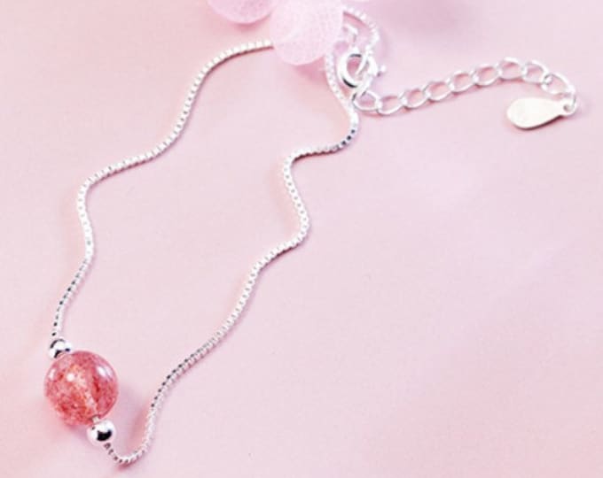 Strawberry Quartz Bead 925 Bracelet Gemstone Statement Jewelry Rose Quartz