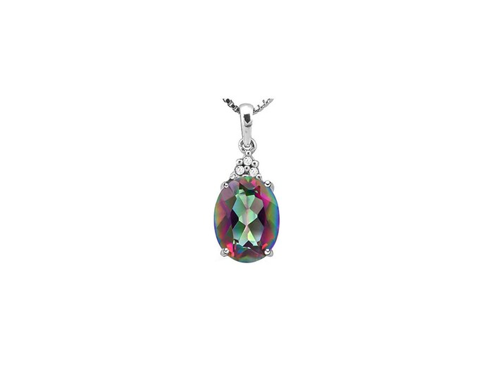 0.75 Carat Mystic Topaz Gemstone 10Kt Solid White Gold Necklace Pendant Jewelry (Necklace Chain not Included)