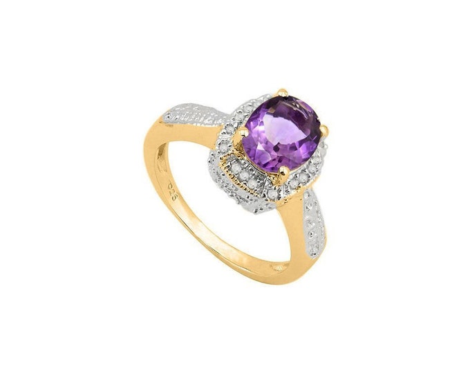 1.62 Ct Purple Amethyst & Diamond Sterling Silver Ring 925 Cocktail Statement Jewelry Size 7