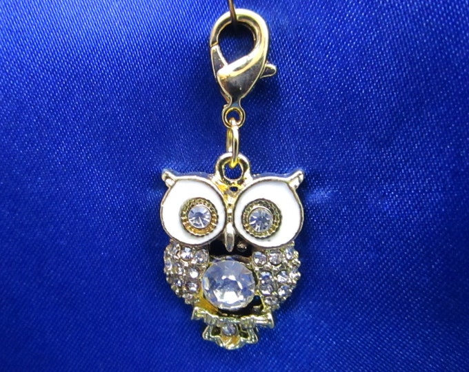 Golden Owl Charm Gold Plated & Clear Rhinestones Owl Bracelet Charms Necklace Pendant Jewelry Supplies Craft Projects Earrings