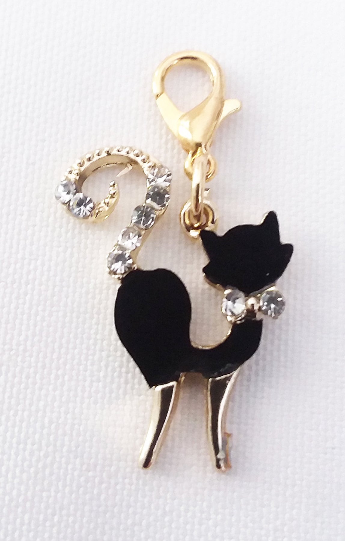 Black Cat Charm Rhinestones & Gold Plated Bracelet Charms Necklace