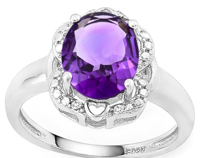 2.61 Ct Amethyst & Diamond Sterling Silver Ring 925 Floral Lavender Statement Cocktail Jewelry Size 6 1/2 US