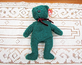 Vintage TY Beanie Bear HOLIDAY TEDDY, 2000, retired, beanie babies, Christmas Green Bear, holiday décor