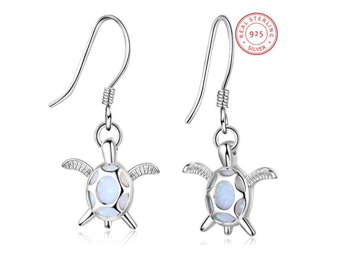 Cute Opal Turtle Dangle French Hooks Earrings Ear Wire Synthetic Opal Jewelry