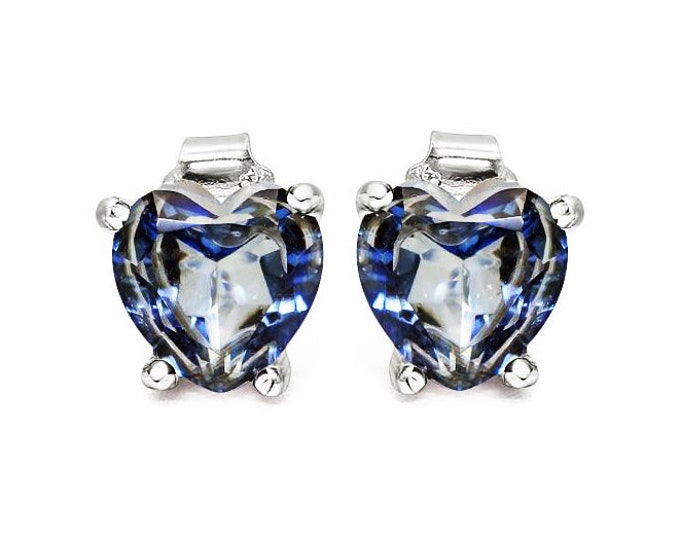 Violet Mystic Topaz Sterling Silver Earrings 925 1 4/5 Ct Heart Cut Mystic Gemstone Statement Jewelry