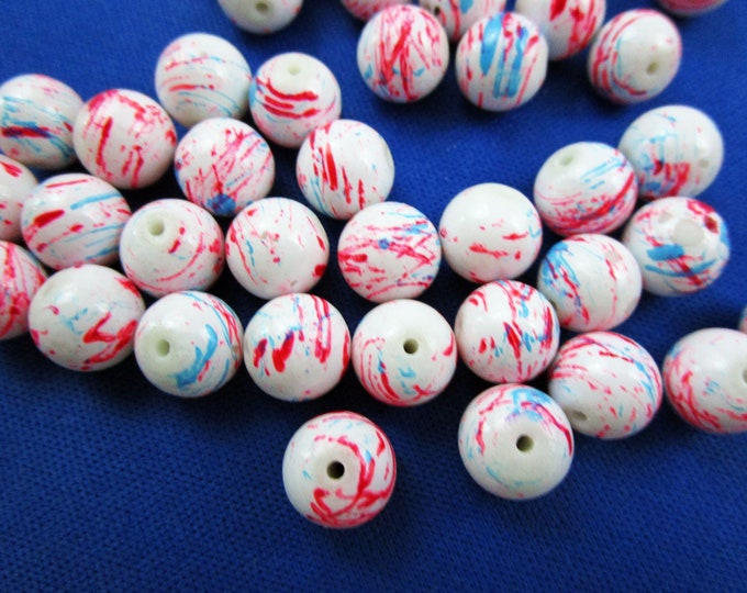 20 White Multicolor Pattern Glass Loose Beads Round 10 mm Bracelet Beads Necklace Jewelry Bead Charms Craft Supplies Earrings