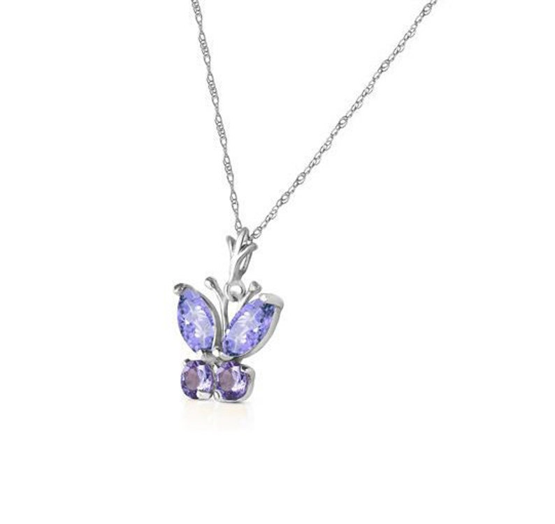 0.60 Carat Tanzanite Butterfly Pendant with 14K Solid White Gold Rope Chain Necklace \u2013 Gemstone Estate Jewelry