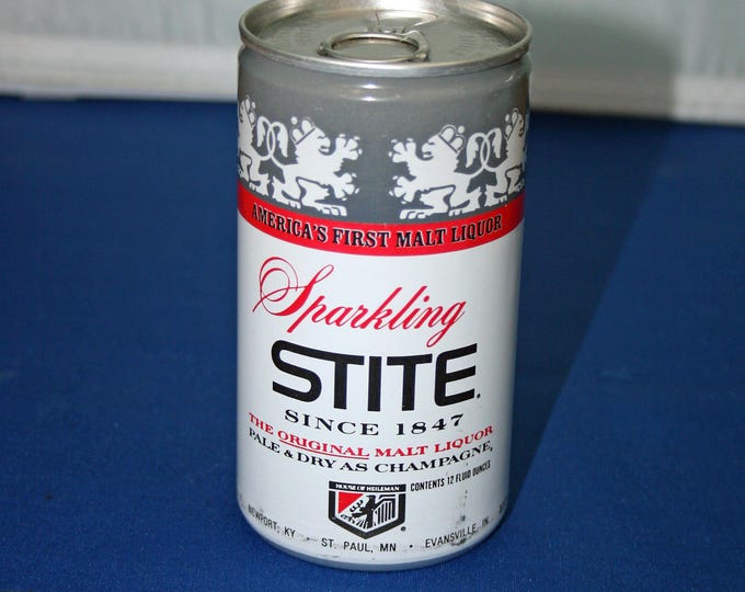 Vintage Sparkling STITE Malt Liquor Beer Can Aluminum Pull Tab Unopened Empty Bar Memorabilia Barware Collectible Breweriana Advertisement