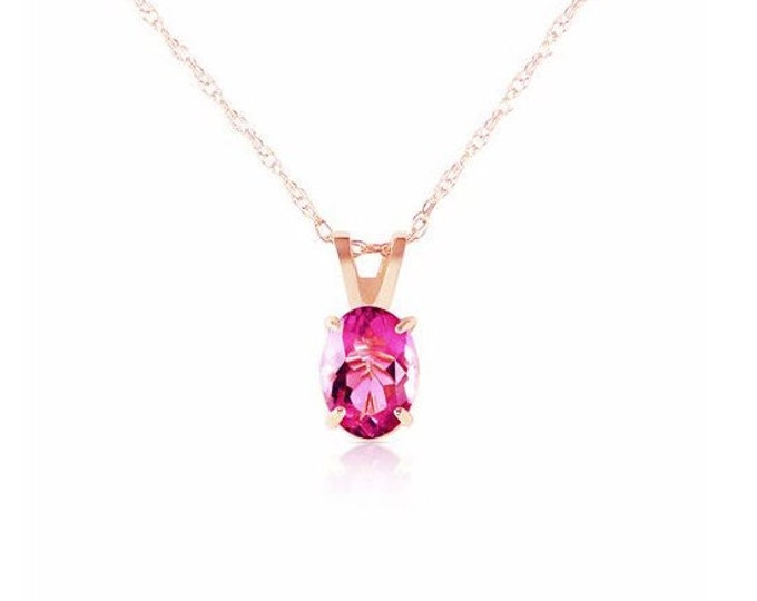 Pretty 0.85 Ct Pink Topaz Pendant on an 18 Inch 14 KT Solid Rose Gold Rope Chain Necklace Gemstone Jewelry