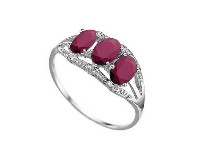 1.96 Ct African Ruby & Diamond 10Kt Solid White Gold Ring Rubies Gemstone Statement Cocktail Jewelry Size 7