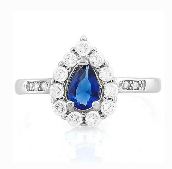 Details about / 925 Sterling Silver Ring Halo Natural Blue Sapphire Size 4-11