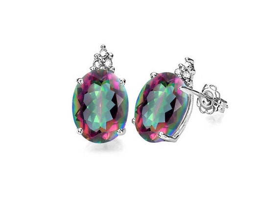 2.20 Ct Mystic Topaz & Diamond Stud Earrings 10K … - image 1