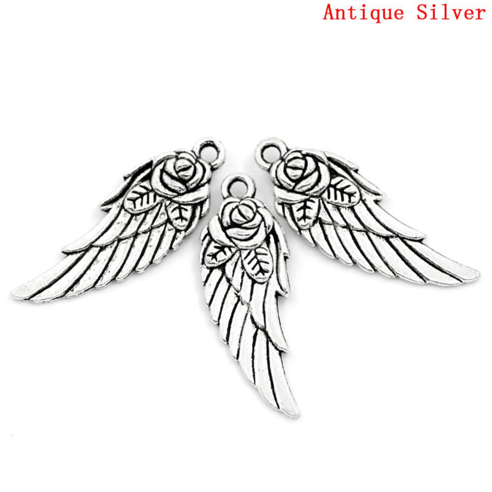 Bulk 10 Angel Wing Charms Antique Silver Angels Rose Wings Etsy
