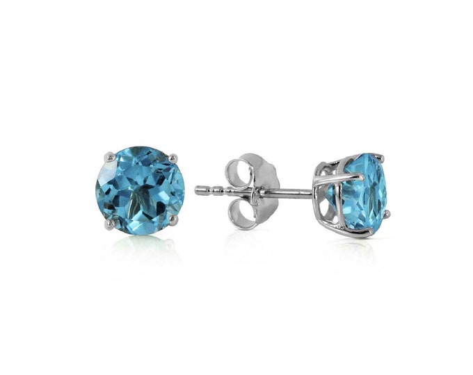 0.95 Ct Genuine Blue Topaz 14Kt Solid White Gold Stud Earrings – Gemstone Jewelry