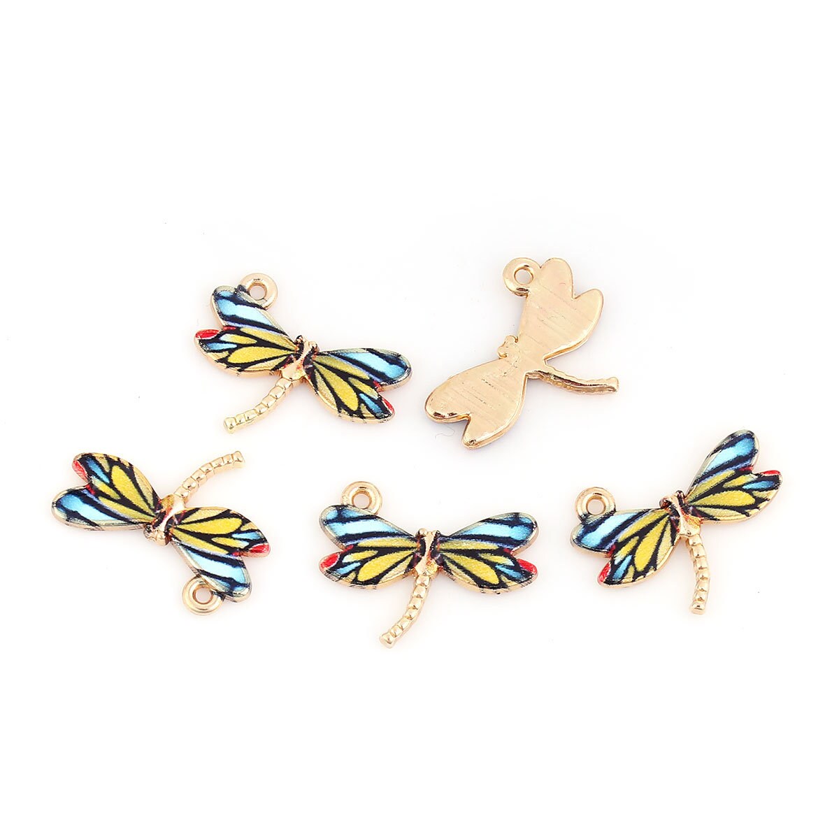 2 Enamel Dragonfly Charm Set of 2 Gold Plated Bracelet Charms Necklace Pendants Jewelry Supplies
