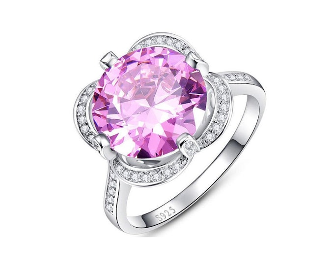 7.5 Ct Created Pink & White Sapphire Sterling Silver Ring 925 Cocktail Statement Jewelry Size 7