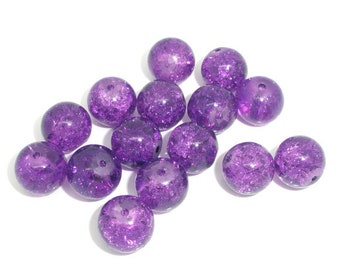 Bulk 40 Purple Crackle Glass Beads 10 mm Bracelet Beads Necklace Jewelry Bead Charms Craft Supplies
