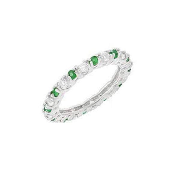 4/5 Ct Emerald & White Topaz Sterling Silver Ring… - image 1