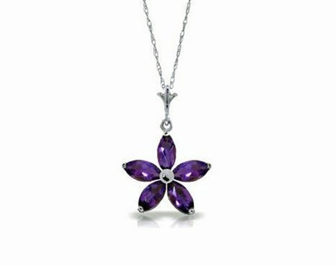 Beautiful 1.4 CT Purple Amethyst Flower Pendant on an 18 Inch 14Kt Solid White Gold Rope Chain Necklace Gemstone Jewelry