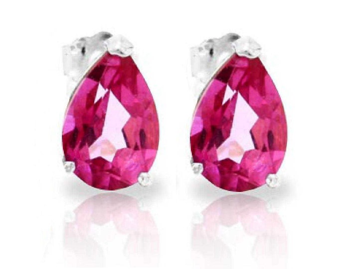 3.15 Ct Pink Topaz 14Kt Solid White Gold Stud Earrings Pear Cut – Gemstone Jewelry