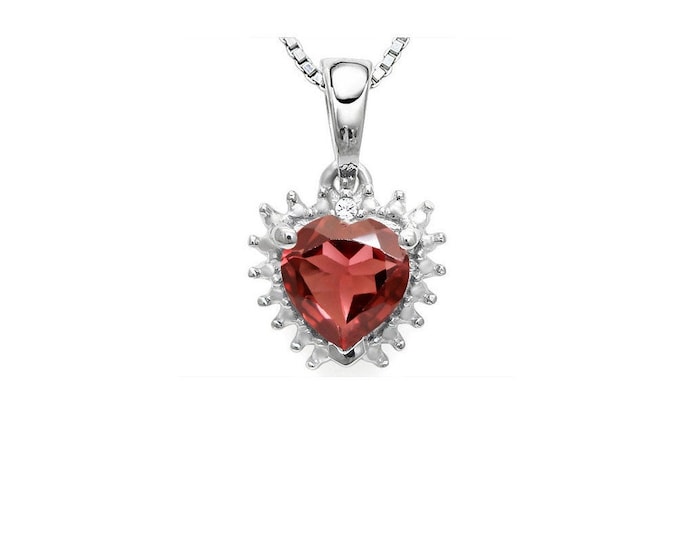 4/5 Ct Garnet & Diamond Heart 925 Necklace Pendant Sterling Silver (Necklace Chain is not Included)