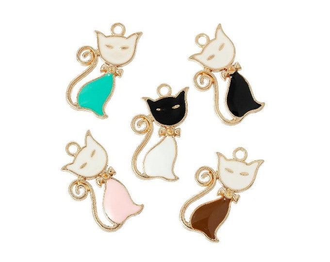 5 Enamel Cat Bracelet Charm Kitty Charms Necklace Pendant Progress Keeper Crochet Stitch Marker Jewelry Craft Zipper Pulls Earrings Earring